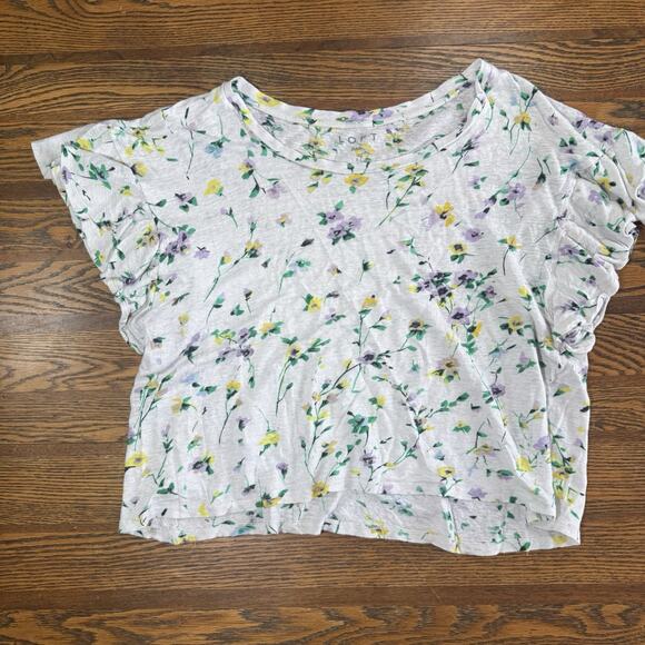 Loft Tops - Loft Linen Floral Crop Top Ruffled Short Sleeve 100# Linen Women’s Size XL